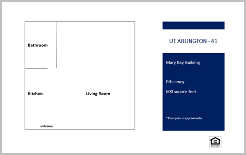Floor plan for studio, 1 bath, 600 sqft